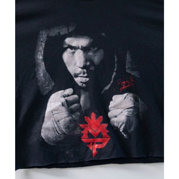 Vintage Manny Pacquiao Cropped T-Shirt Black Size XL Boxing Fighting Promo - Picture 2 of 5